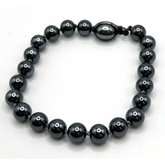 Talbots Gunmetal Silver Gray Faux Pearl Multi Strand Chunky Necklace & Bracelet - Picture 5 of 8